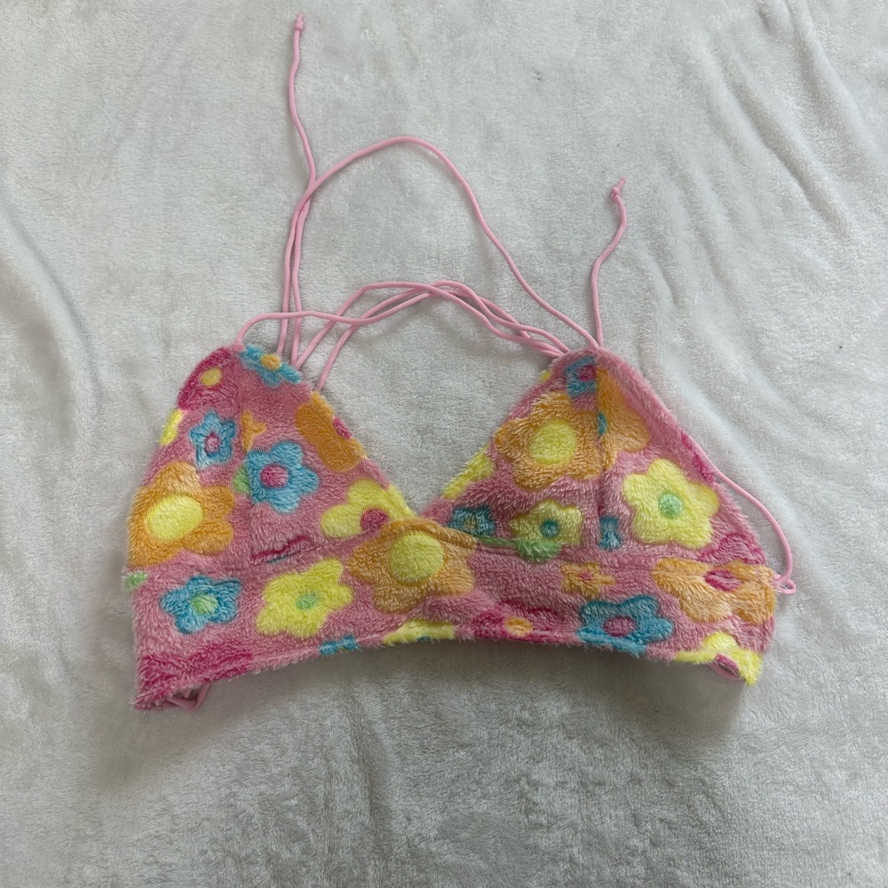 Fuzzy Floral Bralette Crop Top